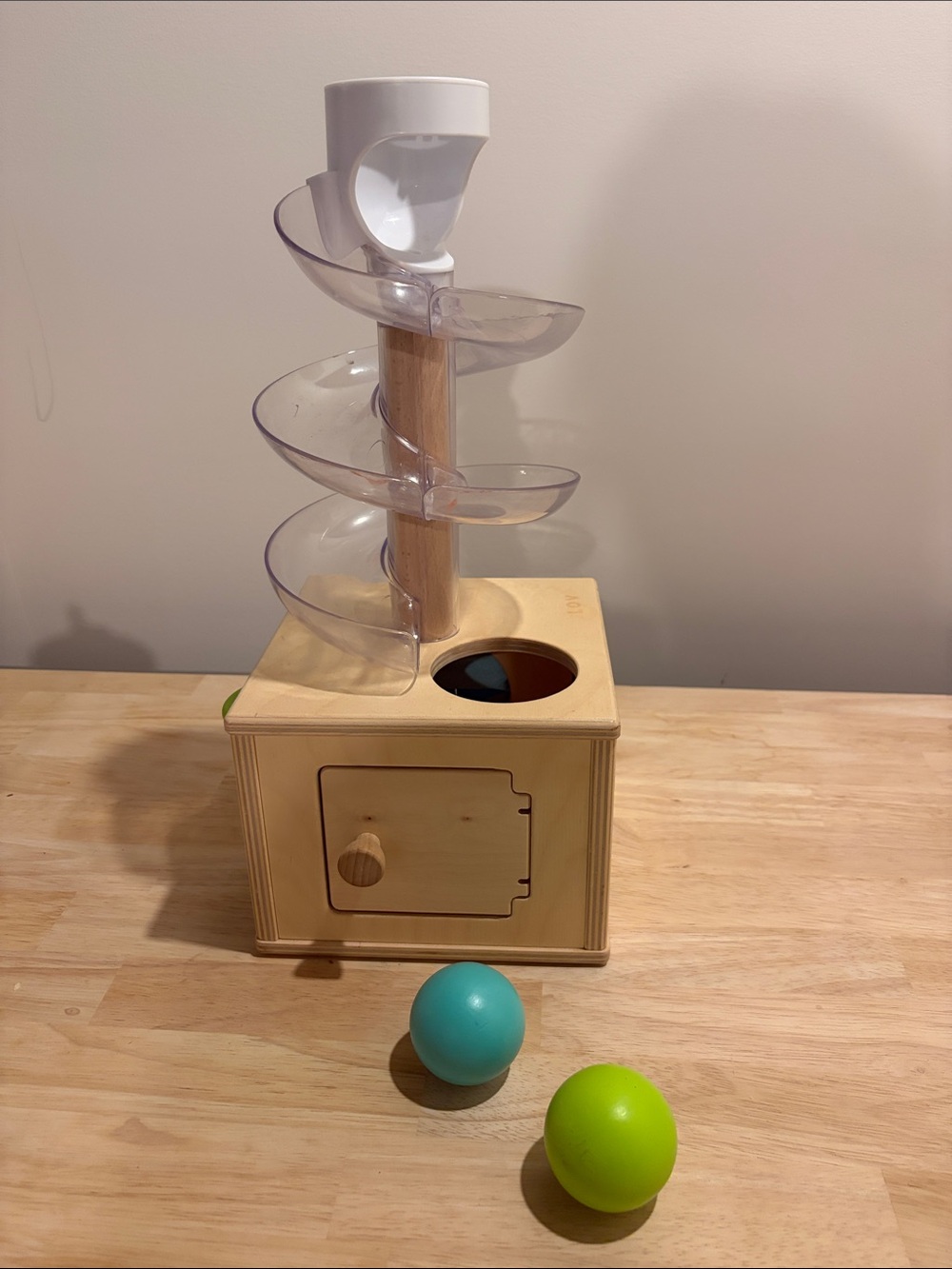 LOVEVERY Slide and Seek Wooden Ball Drop with Spiral Chute